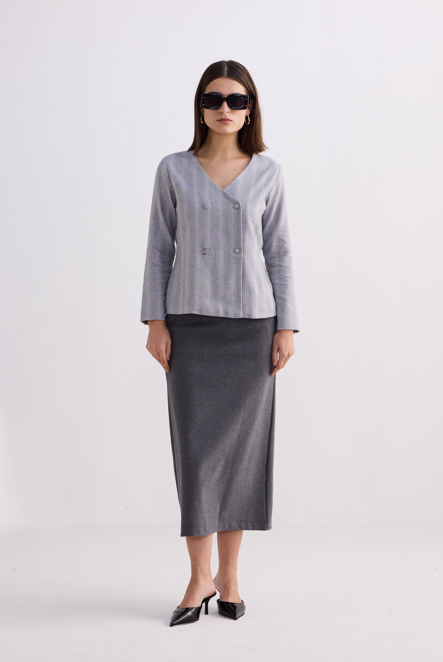 Fitted Cotton Tweed Jacket in Grey Longshot