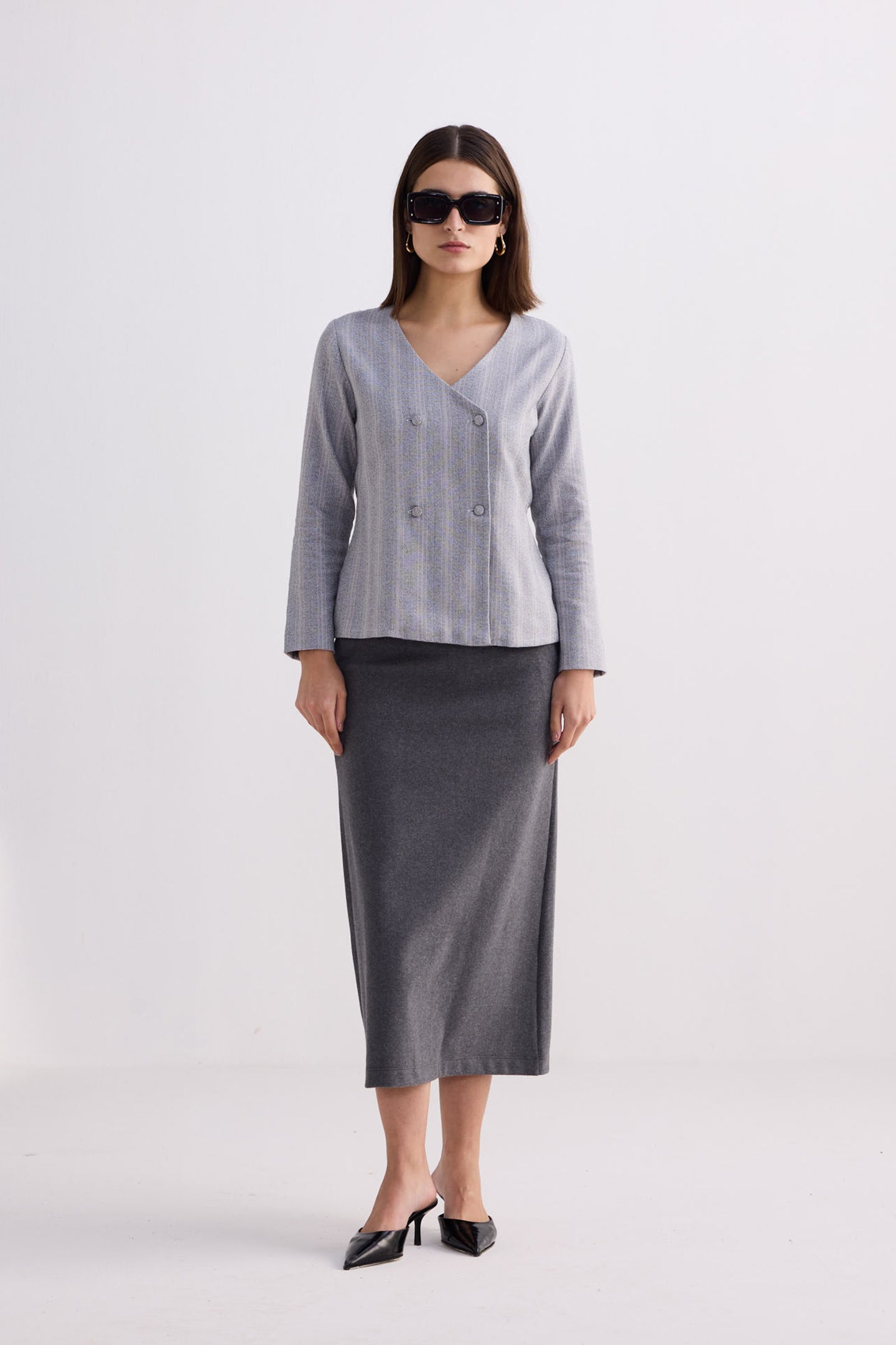 Fitted Cotton Tweed Jacket in Grey Longshot