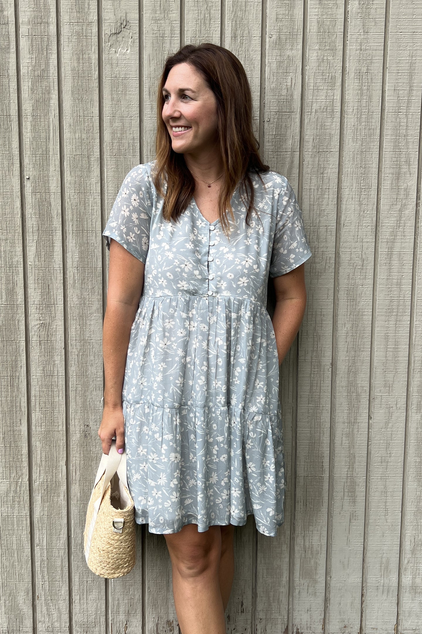 Floral Short Tiered dress in Light Blue Moodshot