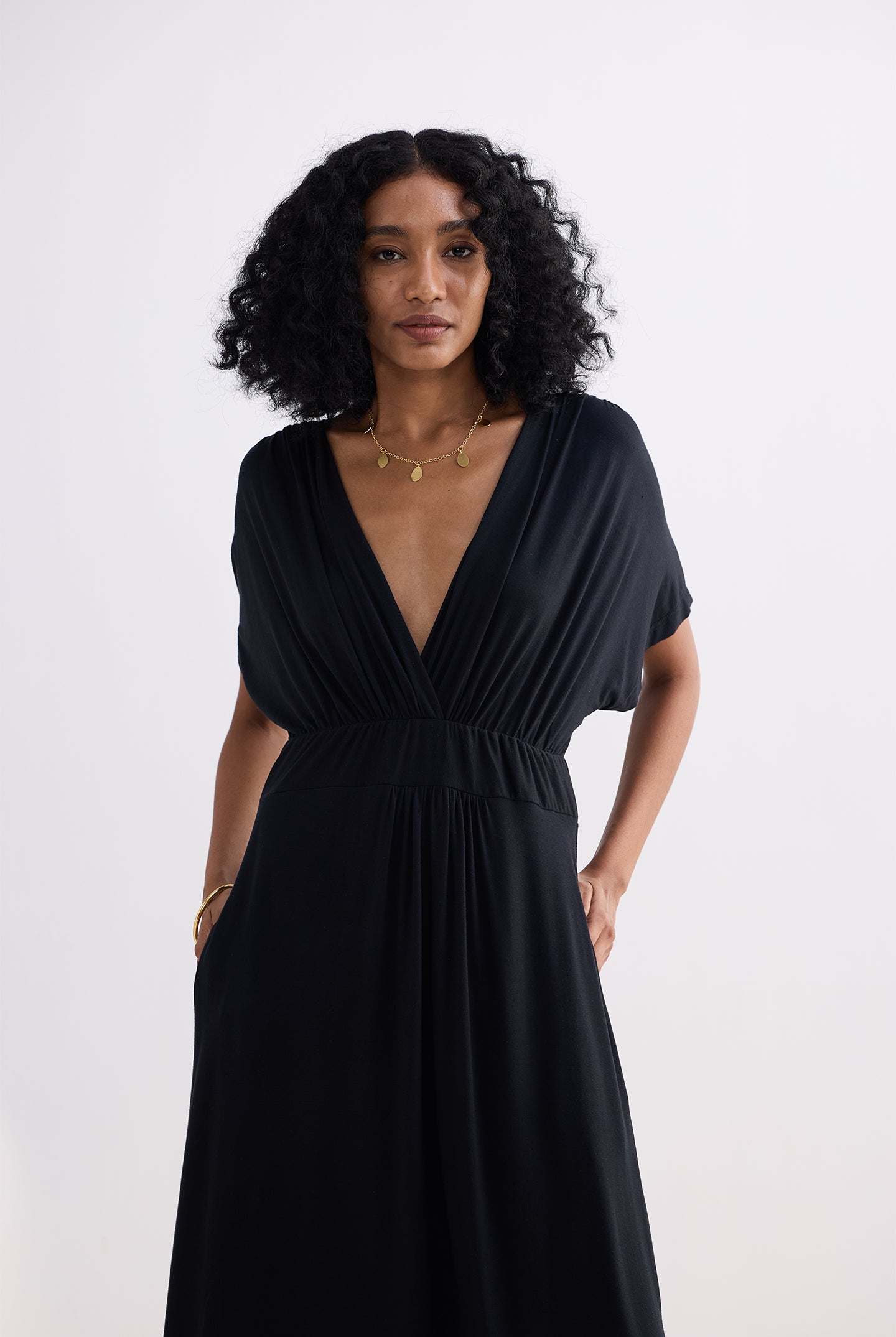 Flowy A-Line Maxi Dress with Side Slits in Black Longshot