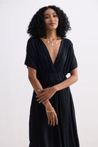 Flowy A-Line Maxi Dress with Side Slits in Black Longshot