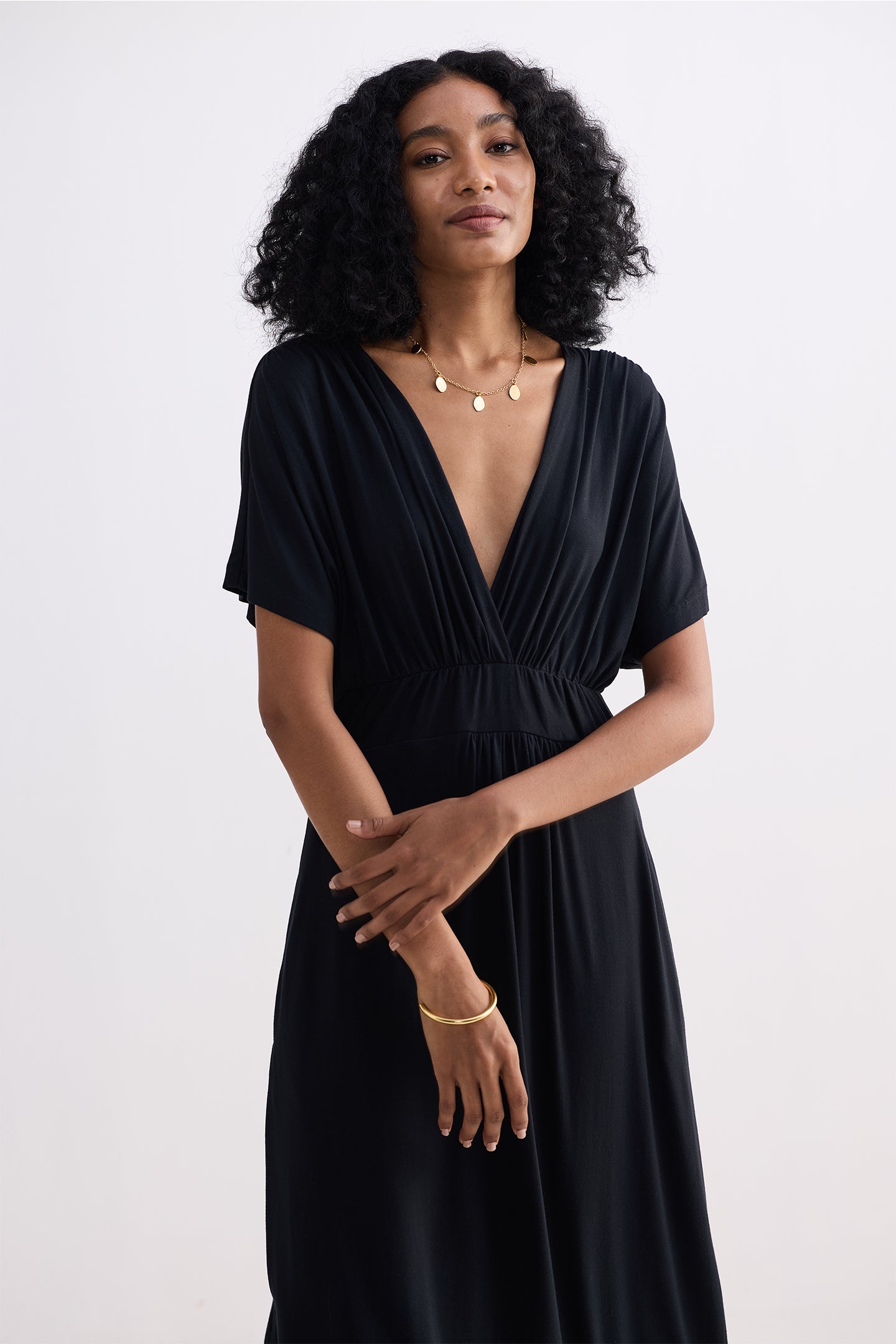 Flowy A-Line Maxi Dress with Side Slits in Black Longshot