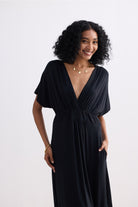 Flowy A-Line Maxi Dress with Side Slits in Black Longshot