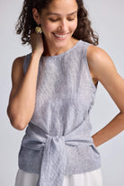Front-tie Top in Linen Stripes Closeup