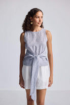 Front-tie Top in Linen Stripes Longshot