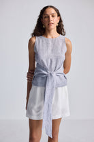 Front-tie Top in Linen Stripes Longshot