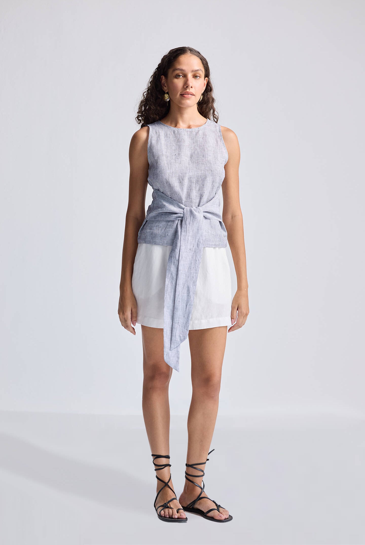 Front-tie Top in Linen Stripes Longshot