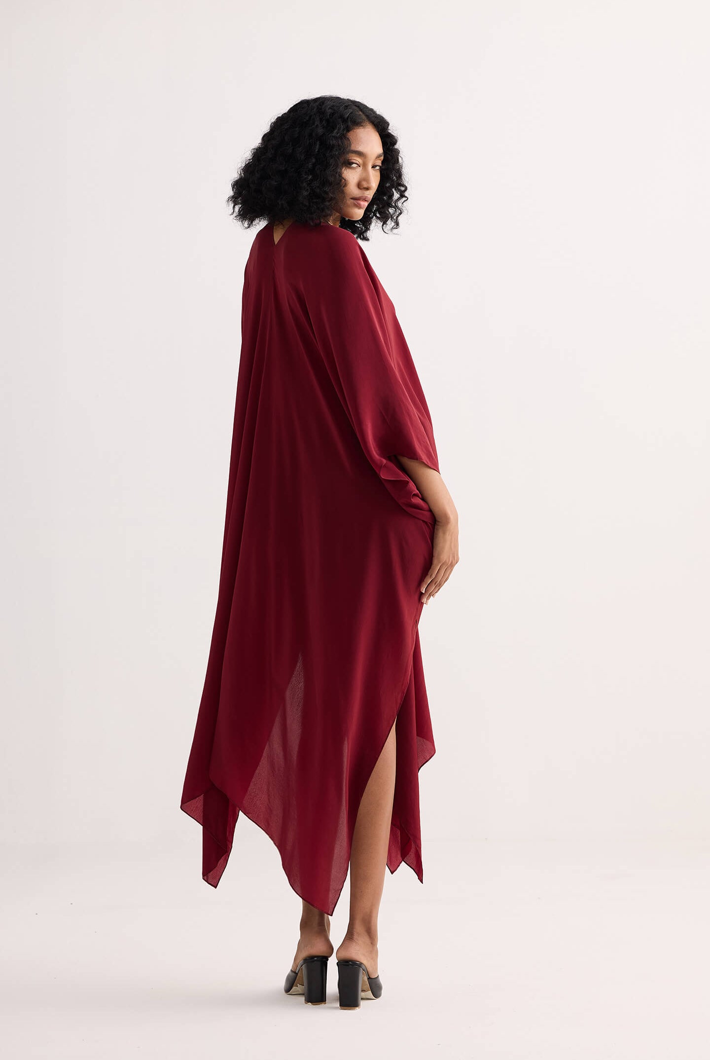 Front Twist Kaftan Dress in Burgundy Longshot