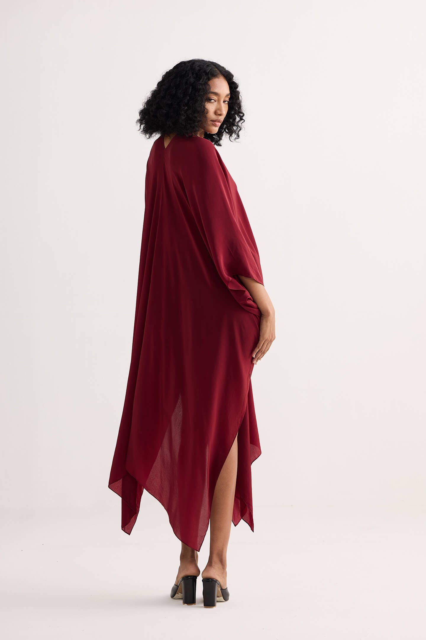 Front Twist Kaftan Dress in Burgundy Longshot