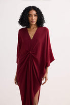 Front Twist Kaftan Dress in Burgundy Longshot