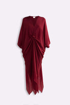 Front Twist Kaftan Dress in Burgundy Flat lay