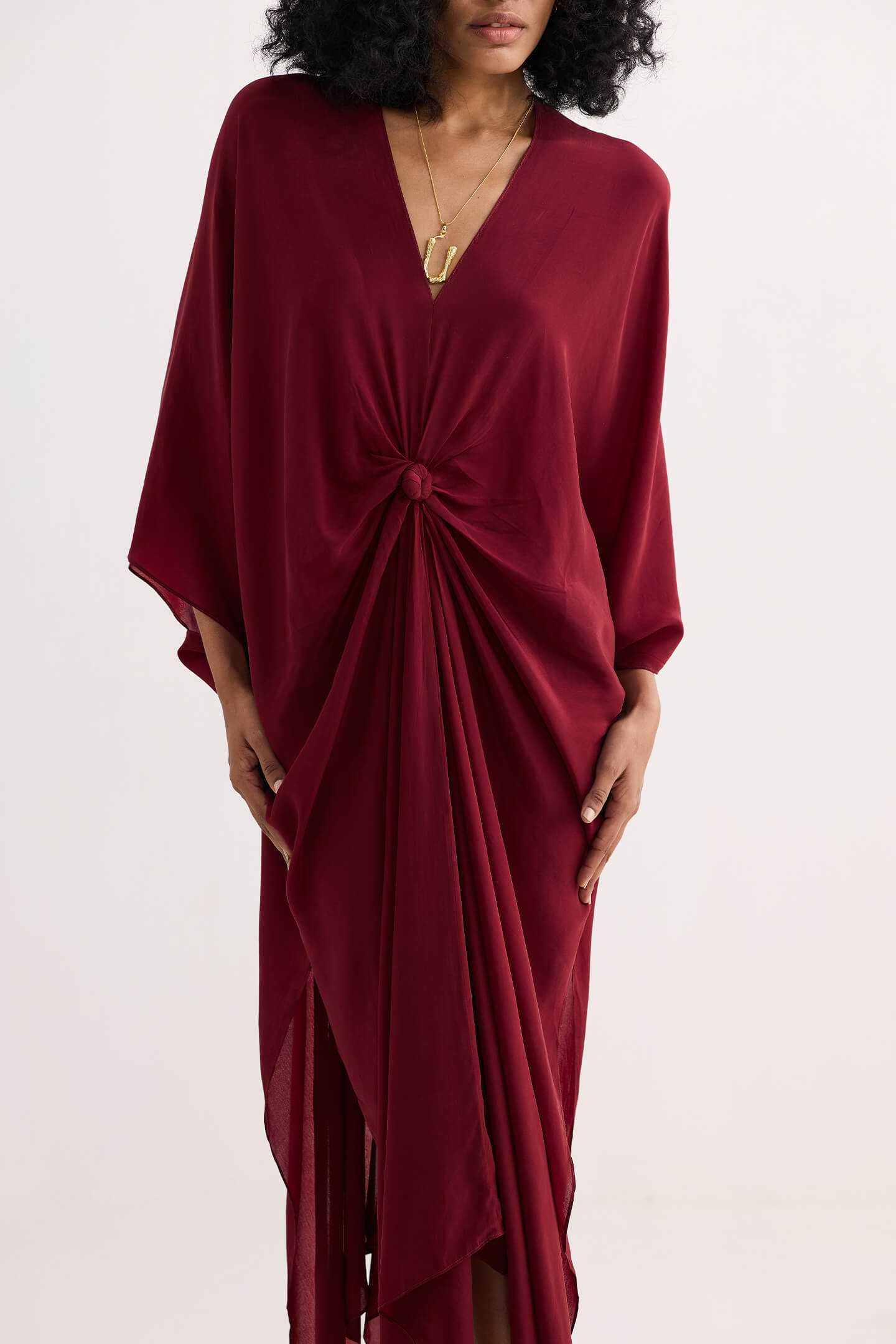Front Twist Kaftan Dress in Burgundy Longshot