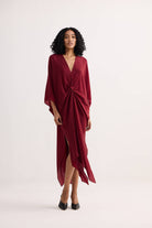 Front Twist Kaftan Dress in Burgundy Longshot