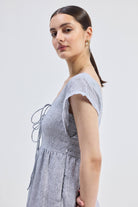 Maxi Tired Dress with Front-ties in Linen Stripes Closeup