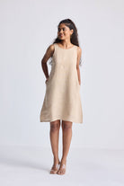 Hemp Short Dress with Back Embroidered Lace Detail Long Shot