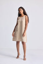 Hemp Short Dress with Back Embroidered Lace Detail Longshot