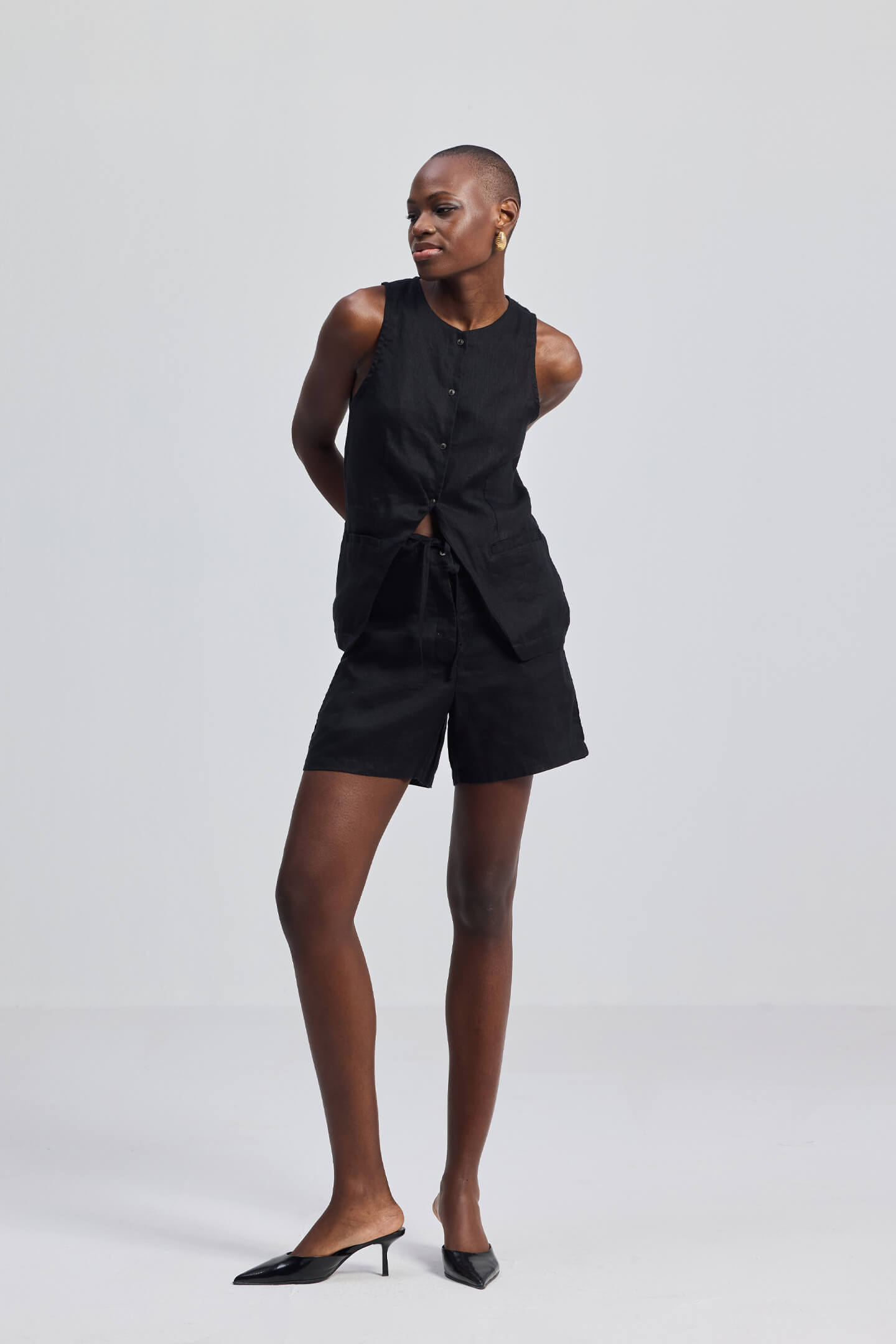 Hemp Vest Jacket in Black Longshot