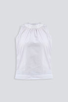 High-Neck Top with Gathers in White Flat Lay