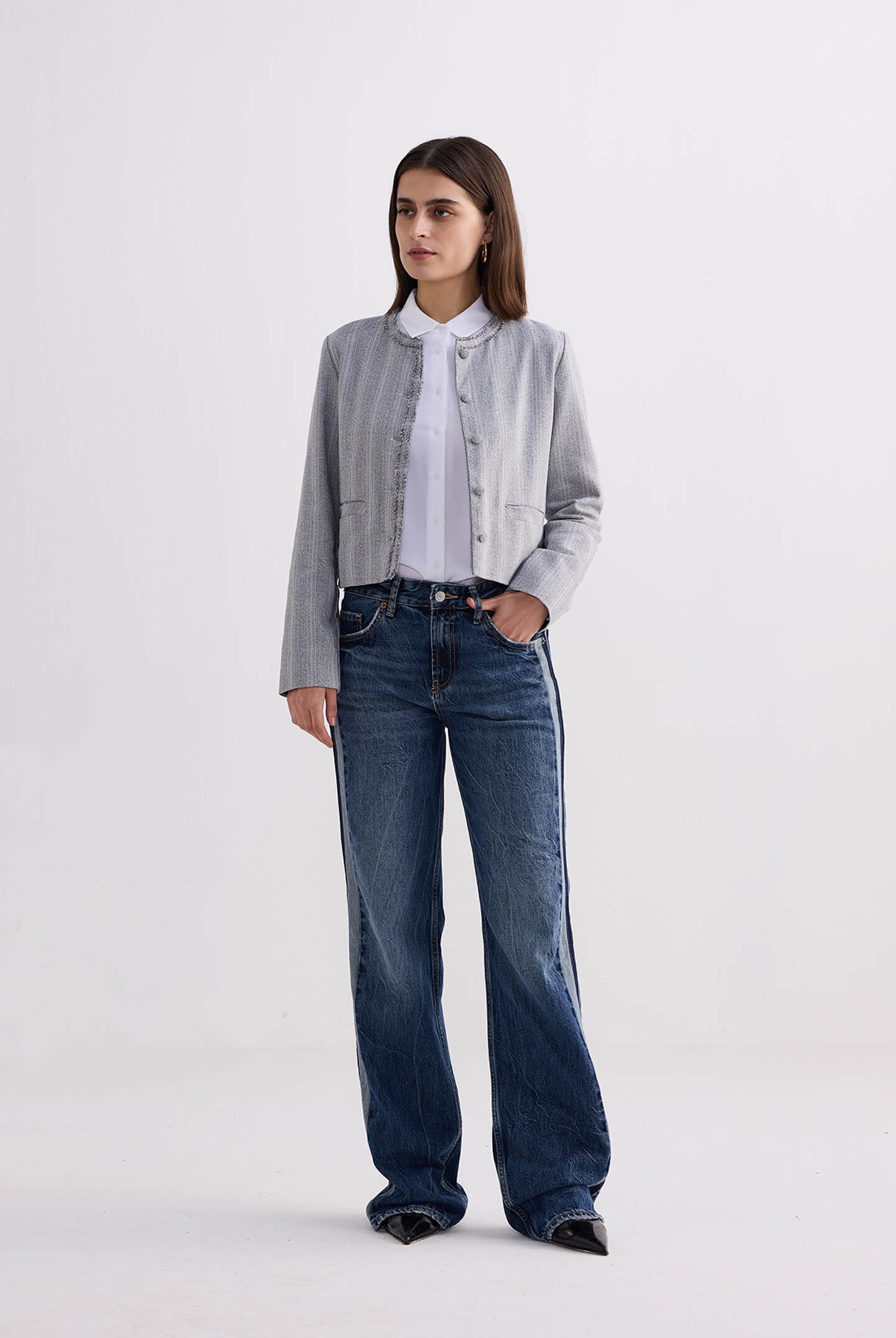 Lady Jacket in Grey Cotton Tweed Longshot