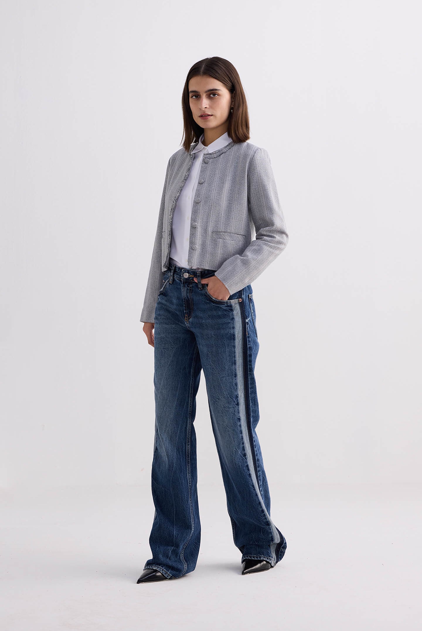 Lady Jacket in Grey Cotton Tweed Longshot