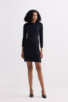 Long Sleeves Fitted Short Dress in Black Longshot