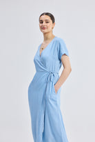 Maxi Wrap Dress in Light Blue Longshot