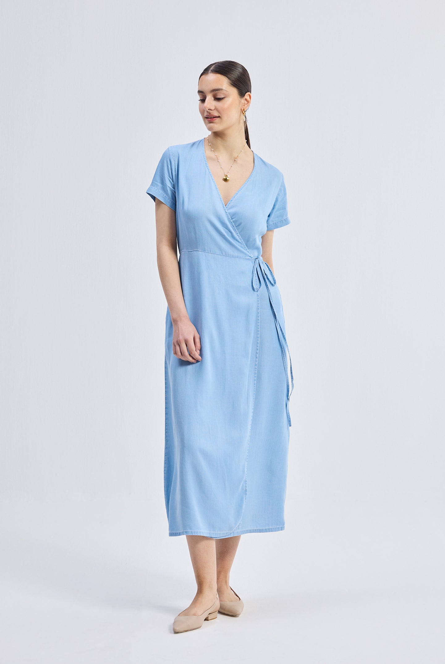 Maxi Wrap Dress in Light Blue Longshot