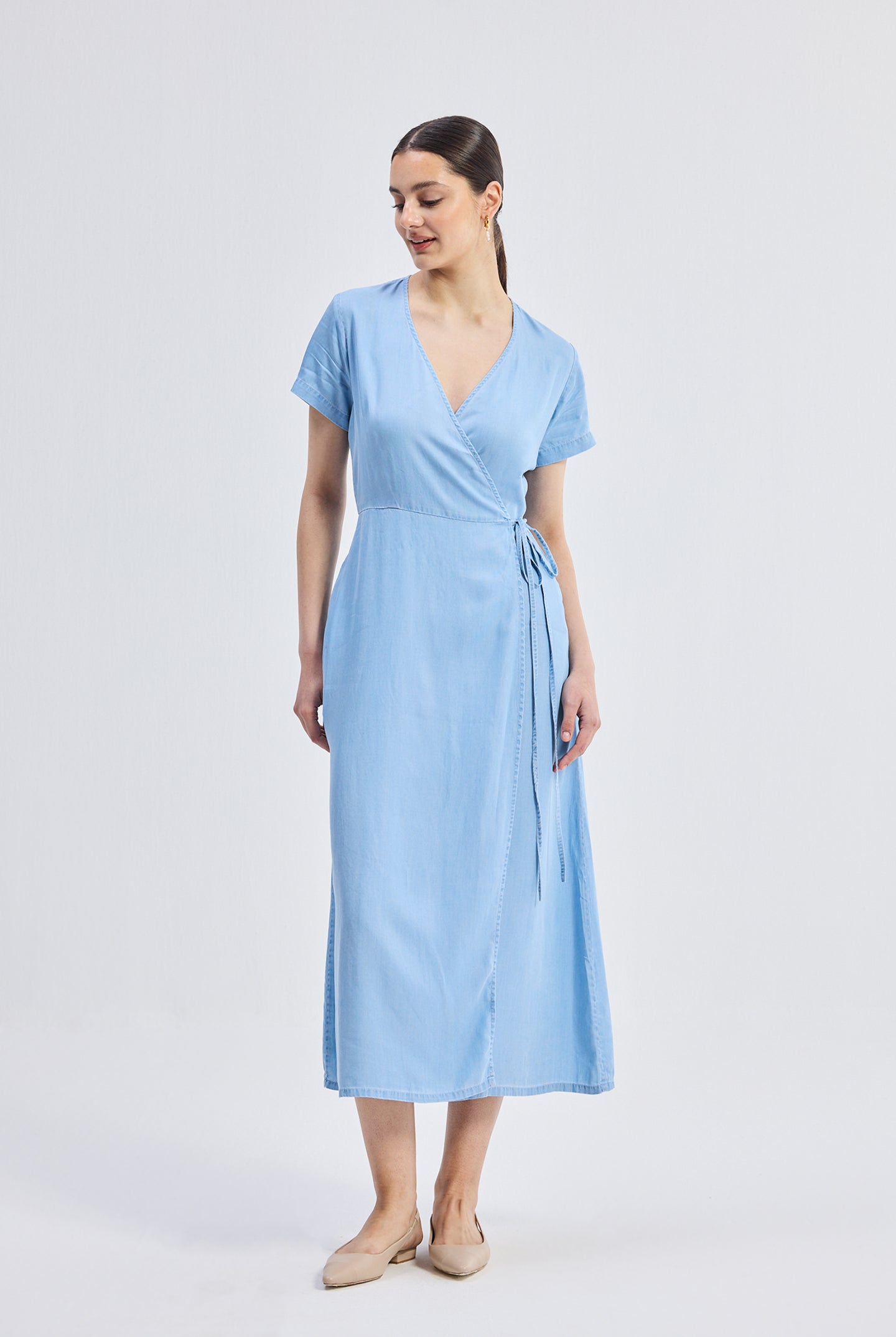 Maxi Wrap Dress in Light Blue Longshot