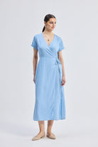 Maxi Wrap Dress in Light Blue Longshot