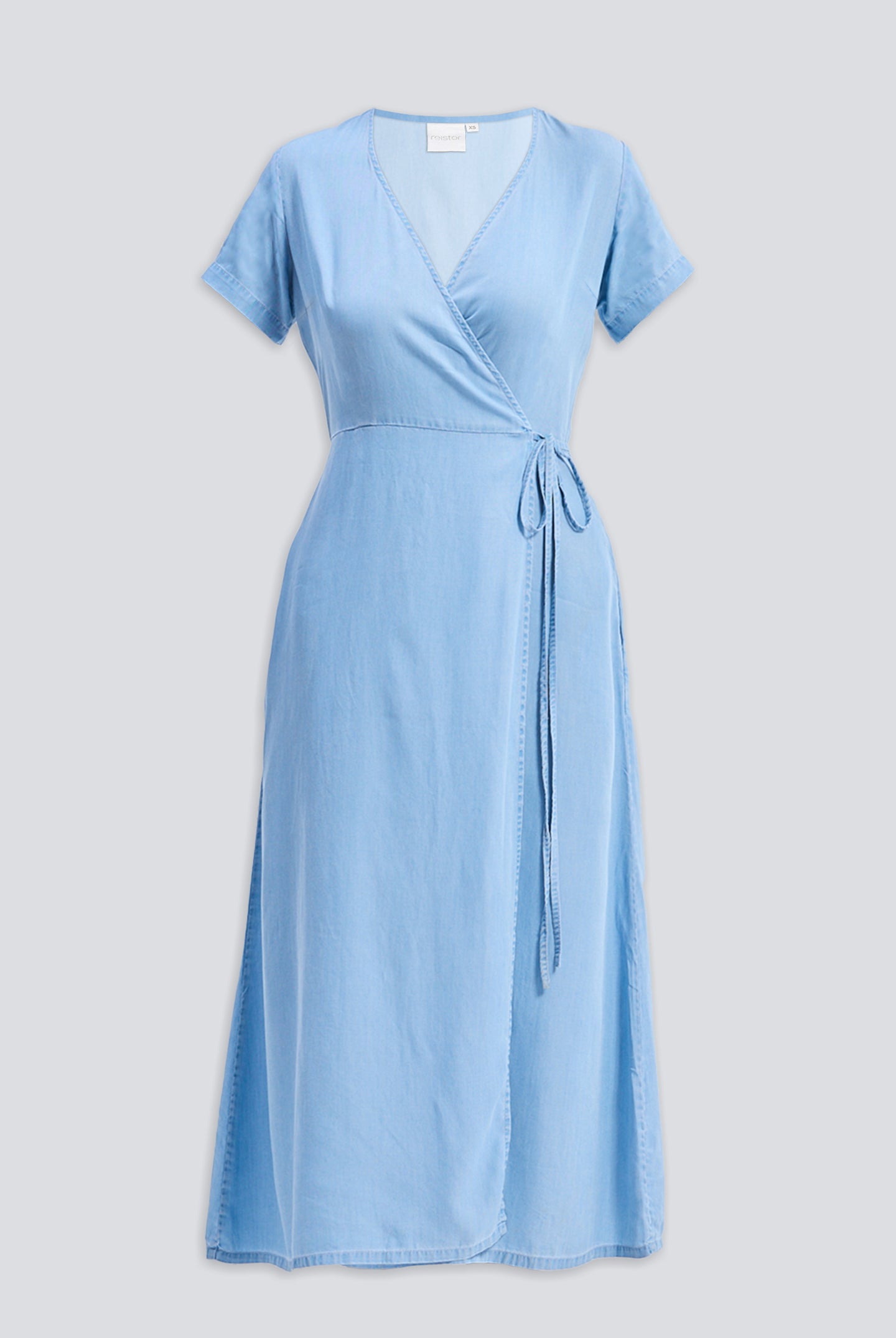 Maxi Wrap Dress in Light Blue Flat lay