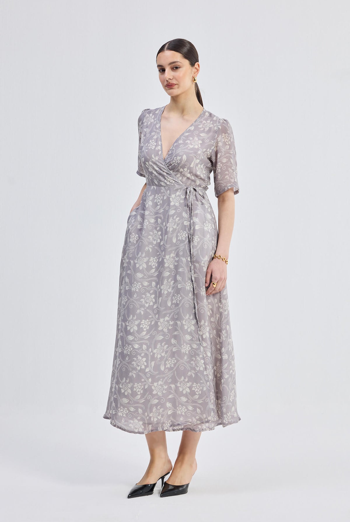 Maxi Wrap Floral dress in Vintage Vines Longshot