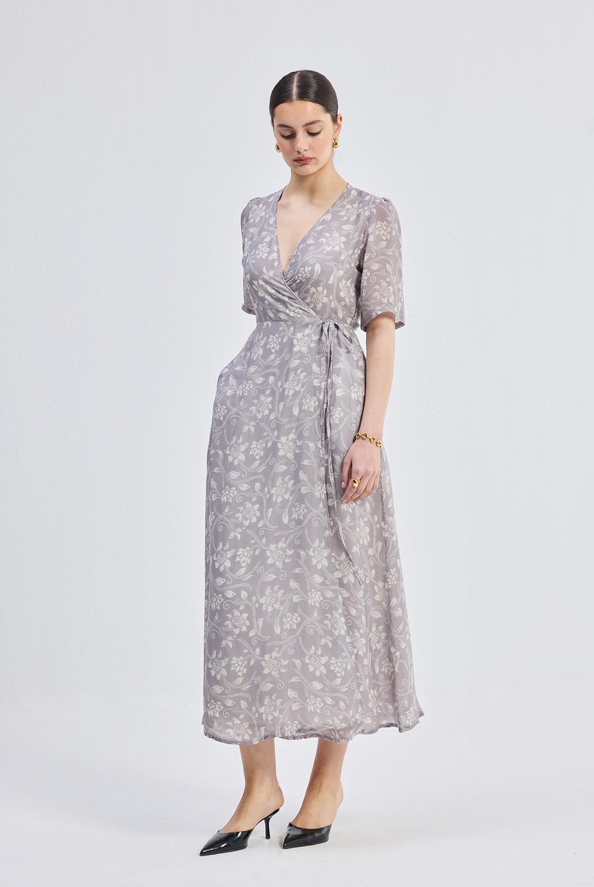 Maxi Wrap Floral dress in Vintage Vines Longshot