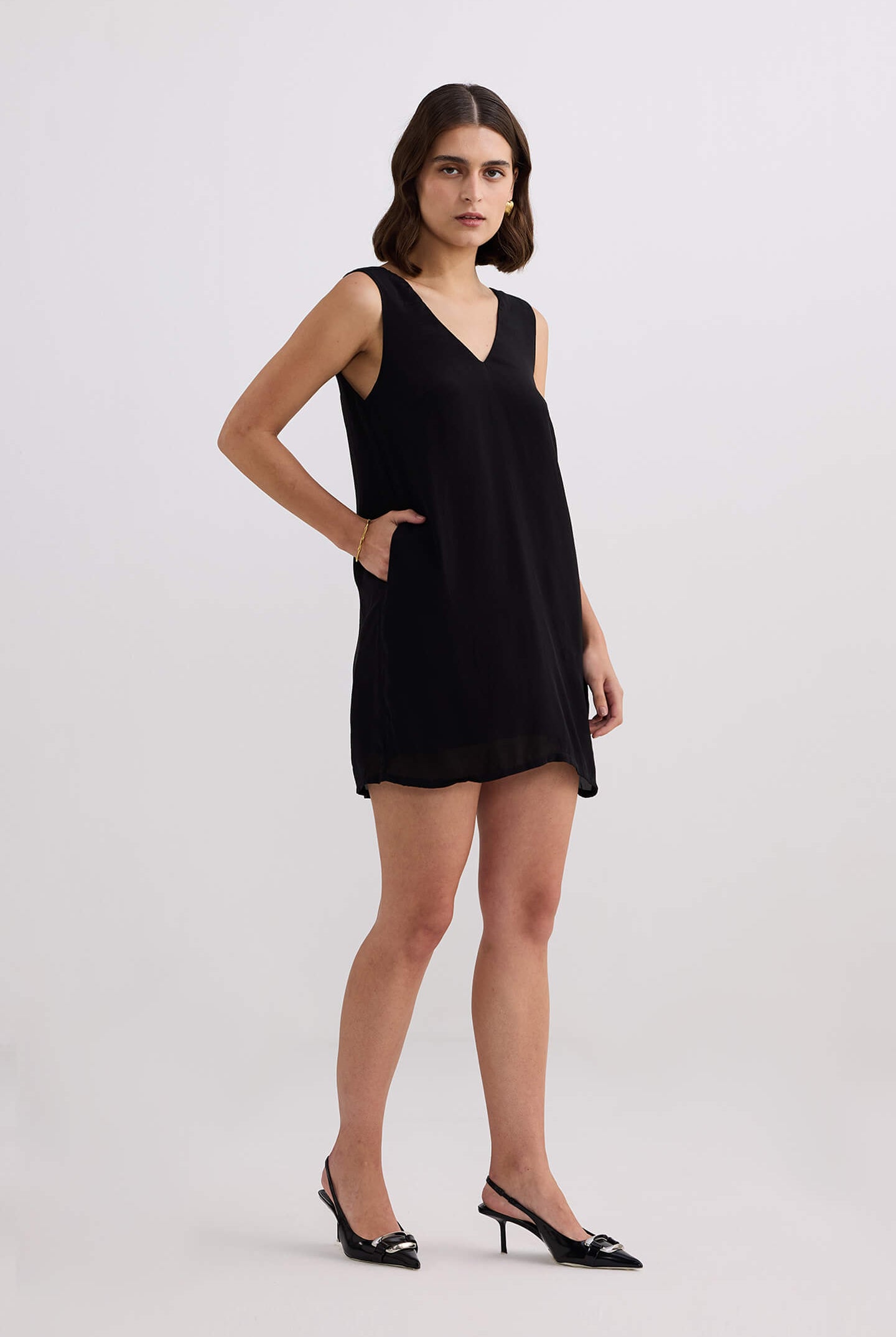 Midnight Muse V-neck Short Dress in Black Longshot