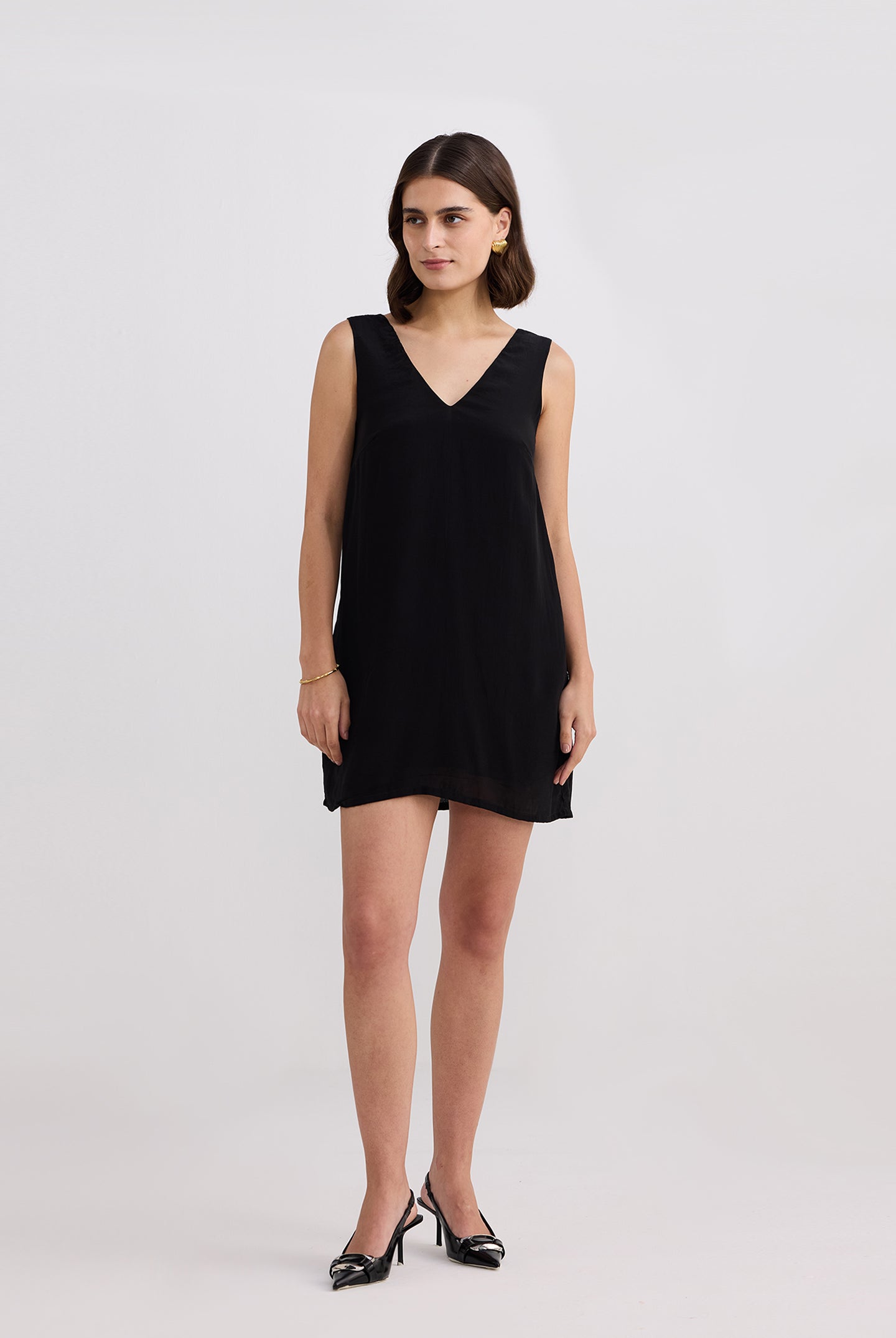 Midnight Muse V-neck Short Dress in Black Longshot