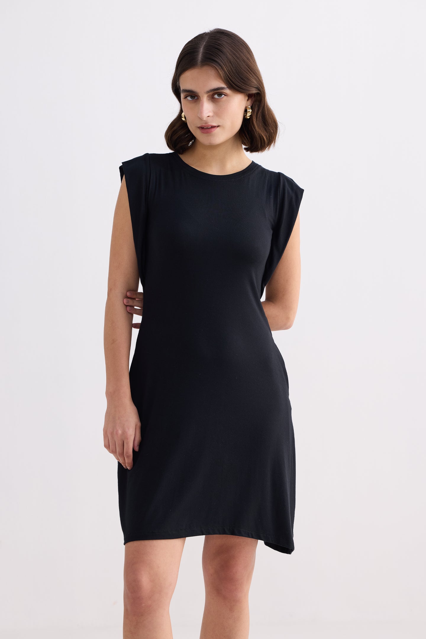 Muscle Tee Short Dress in Black Longshot