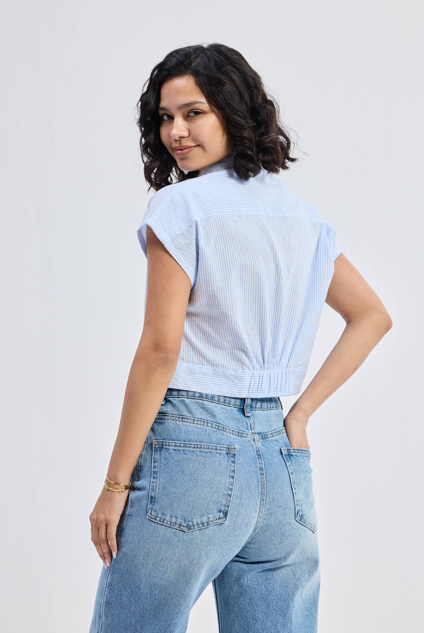 Oversized Crop Shirt in Classic Stripes Longshot