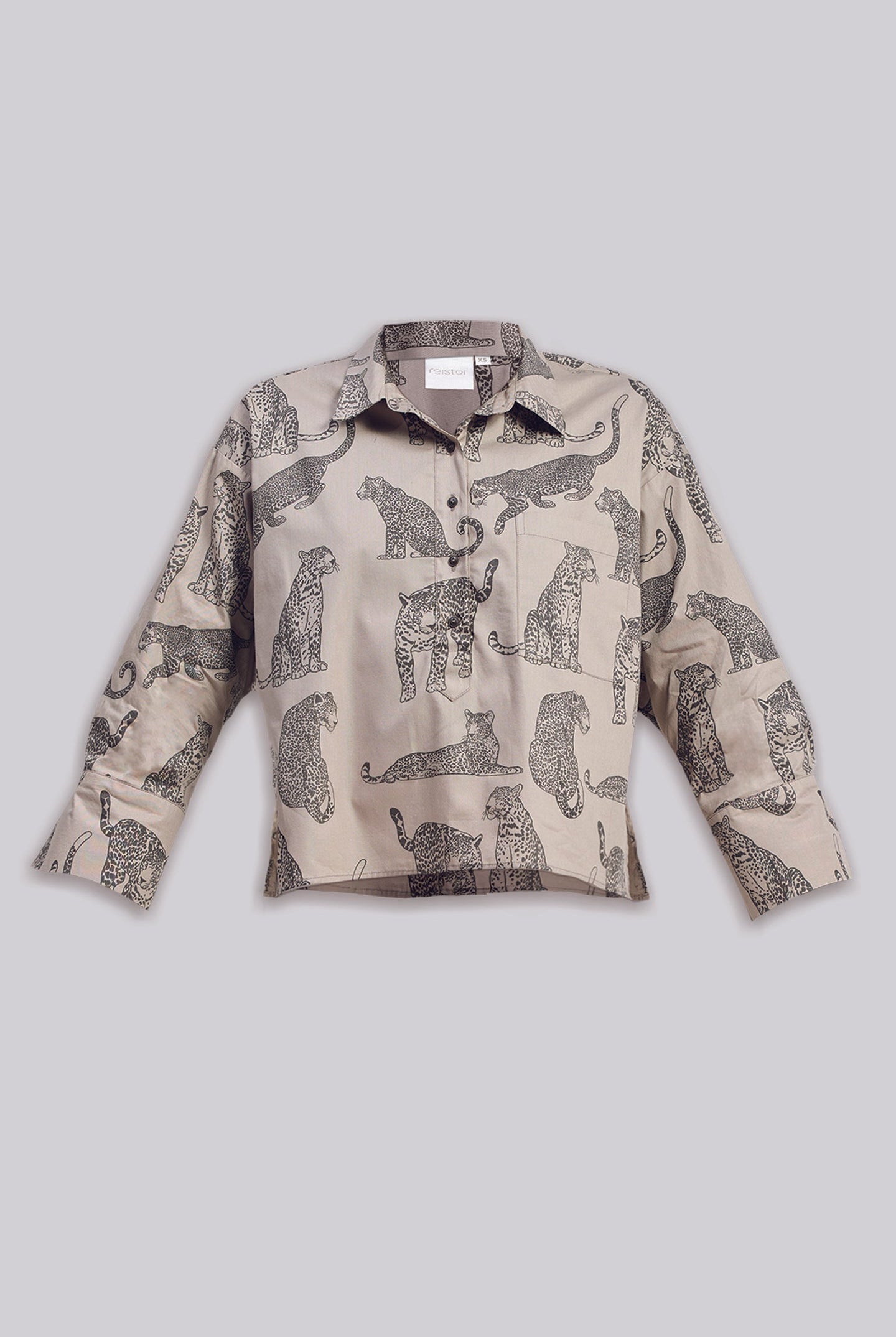 Oversized Cropped Button-down Shirt In Animal Print
