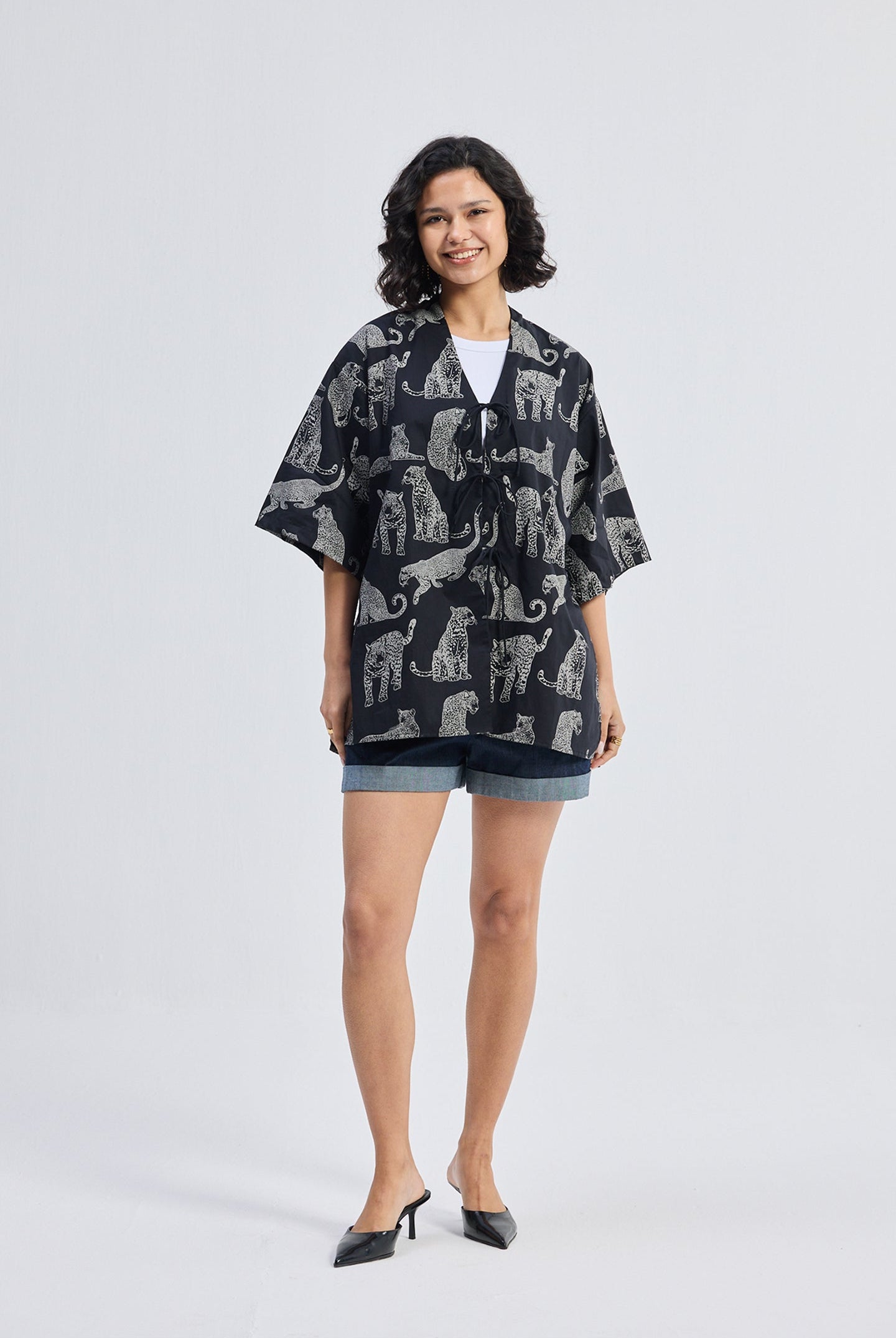 Oversized Shirt with Front-ties in Animal Print