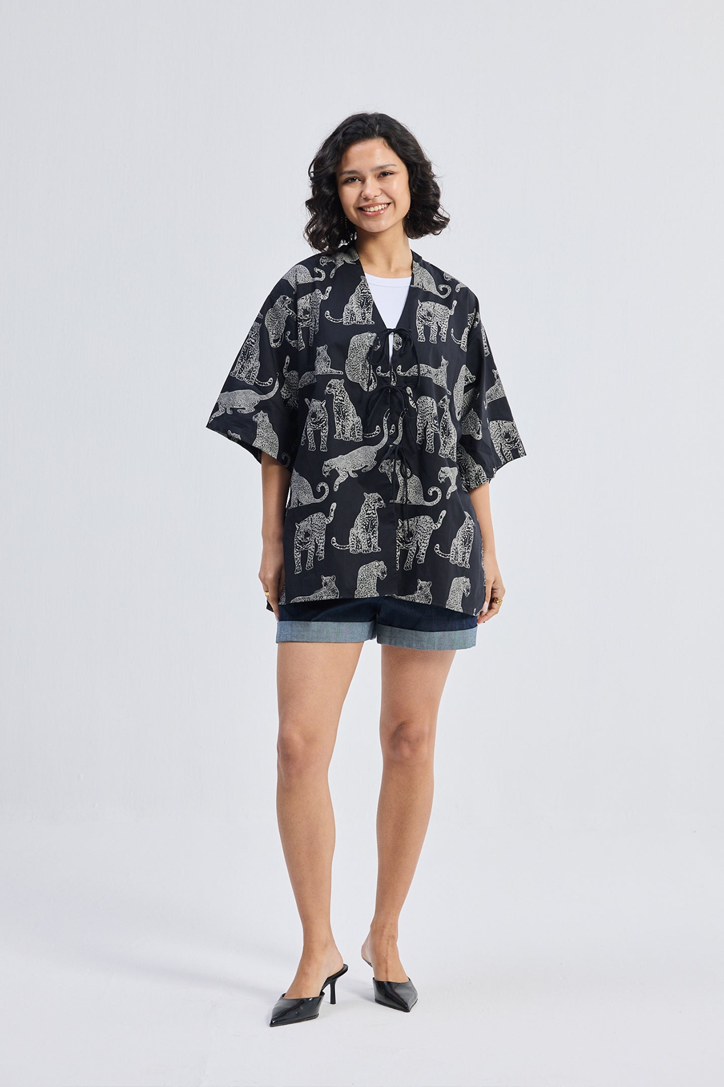 Oversized Shirt with Front-ties in Animal Print