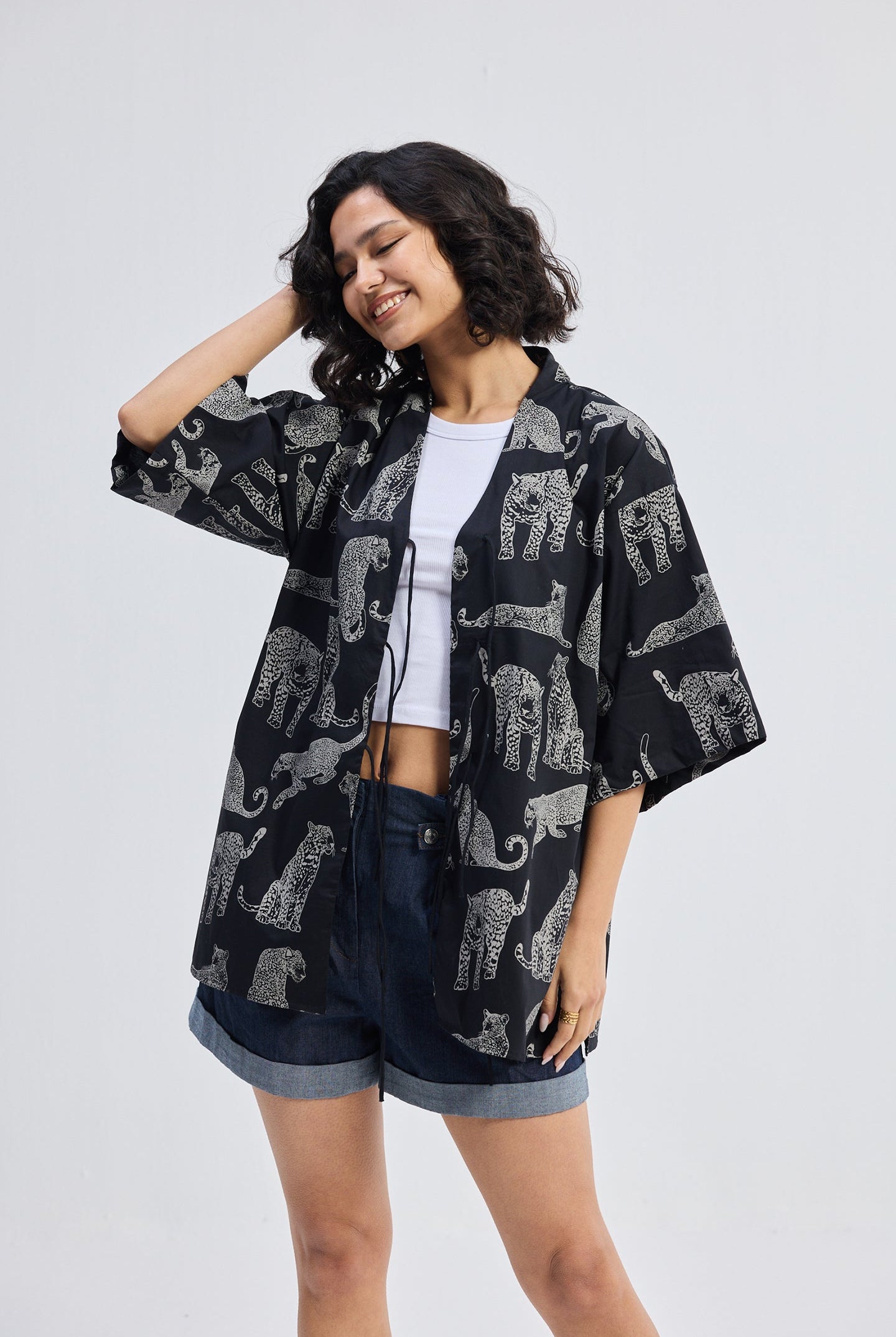 Oversized Shirt with Front-ties in Animal Print