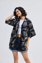 Oversized Shirt with Front-ties in Animal Print