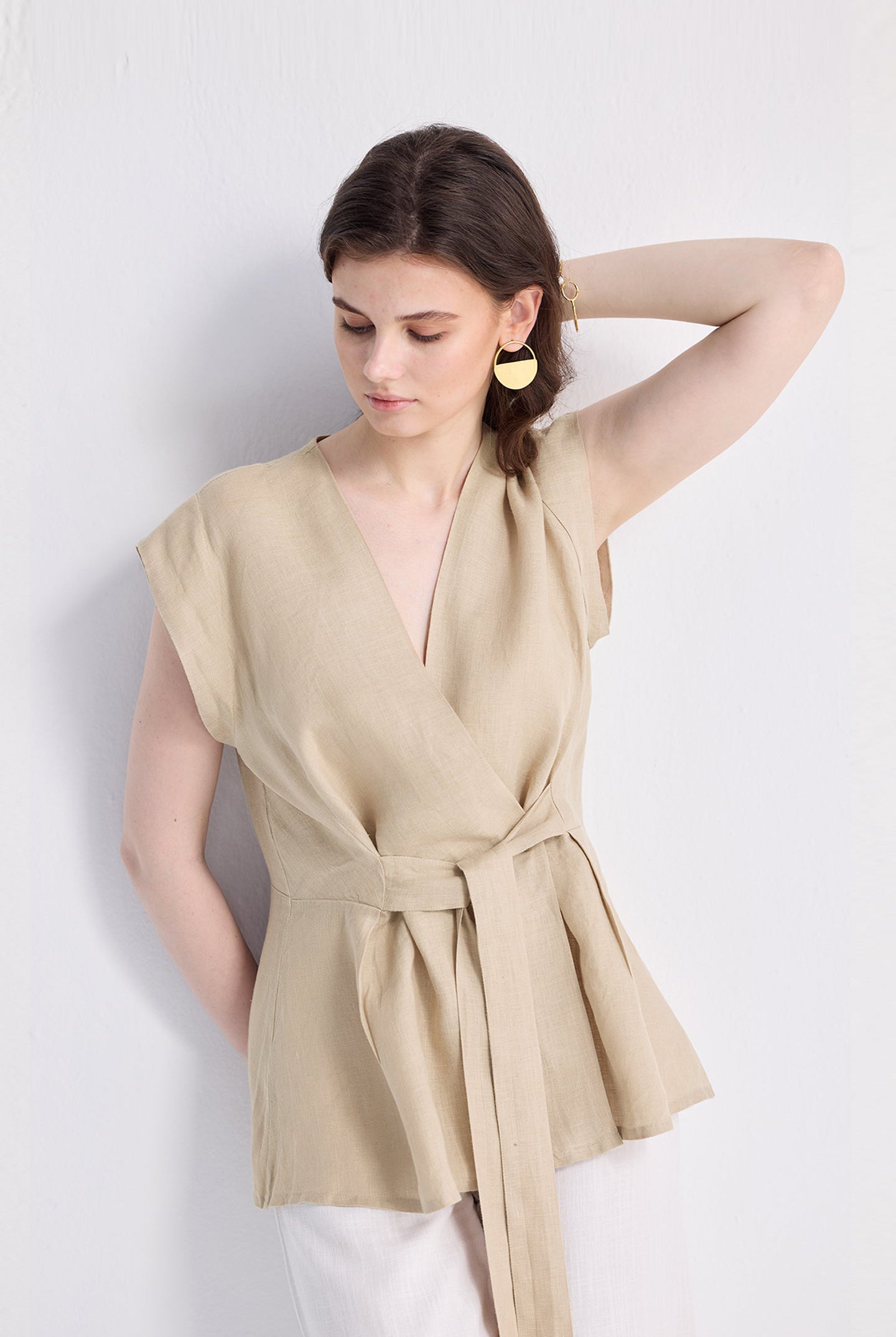 Power Moves Short Sleeve Top in Neutral Beige Medium Shot