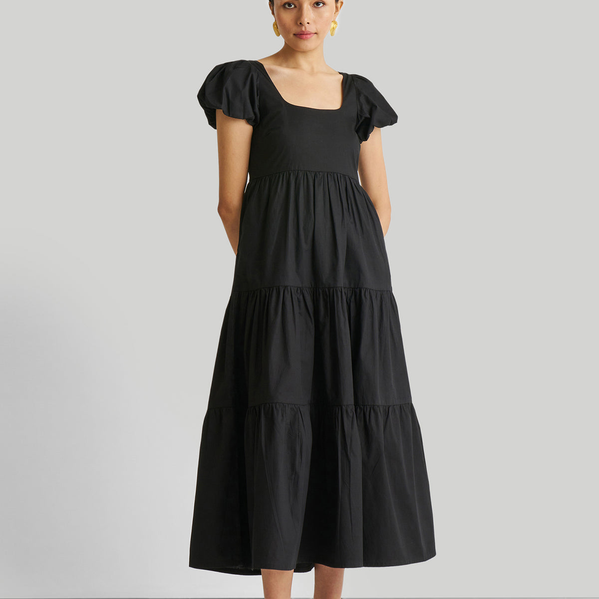 Puff Sleeve Tiered Eyelet Maxi Dress