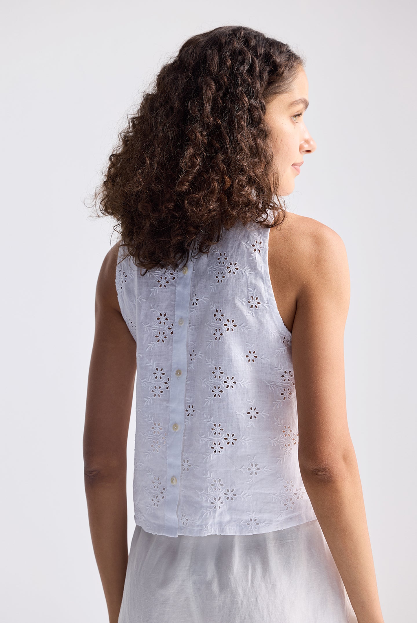 Button Back Embroidered Crop Top Medium Shot