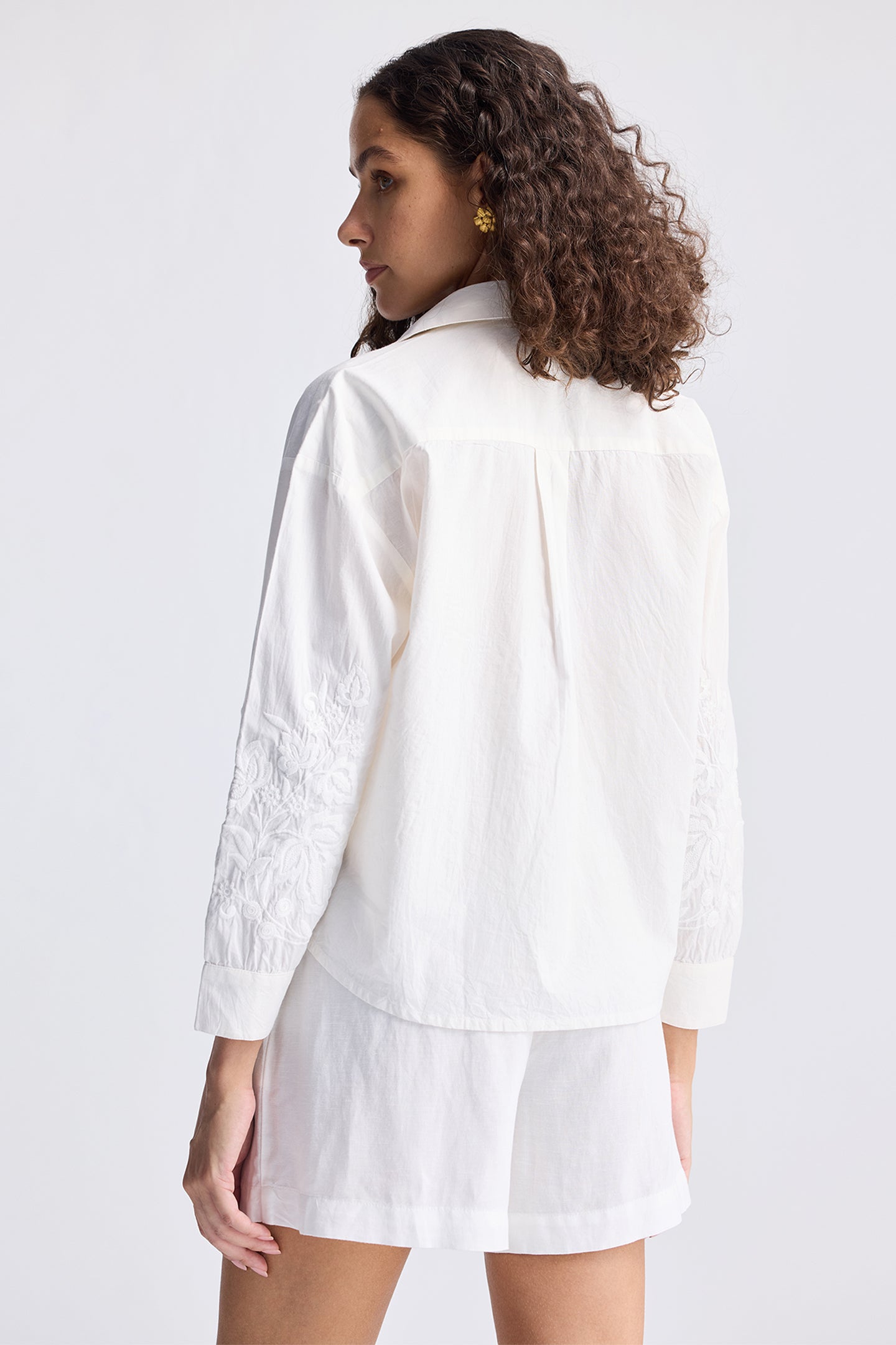 Embroidered Button-up Shirt in White Medium Shot