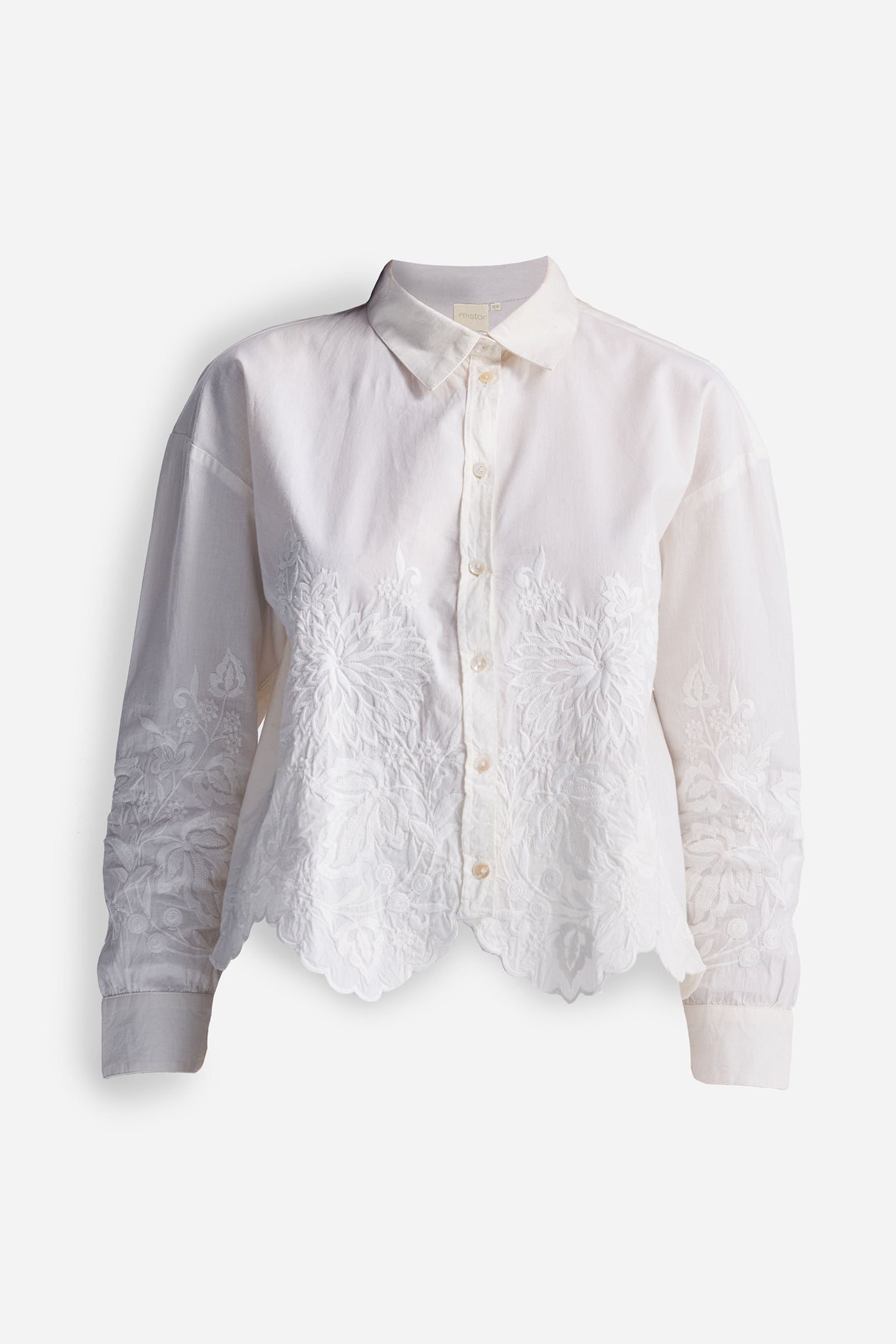 Embroidered Button-up Shirt in White Flat Lay