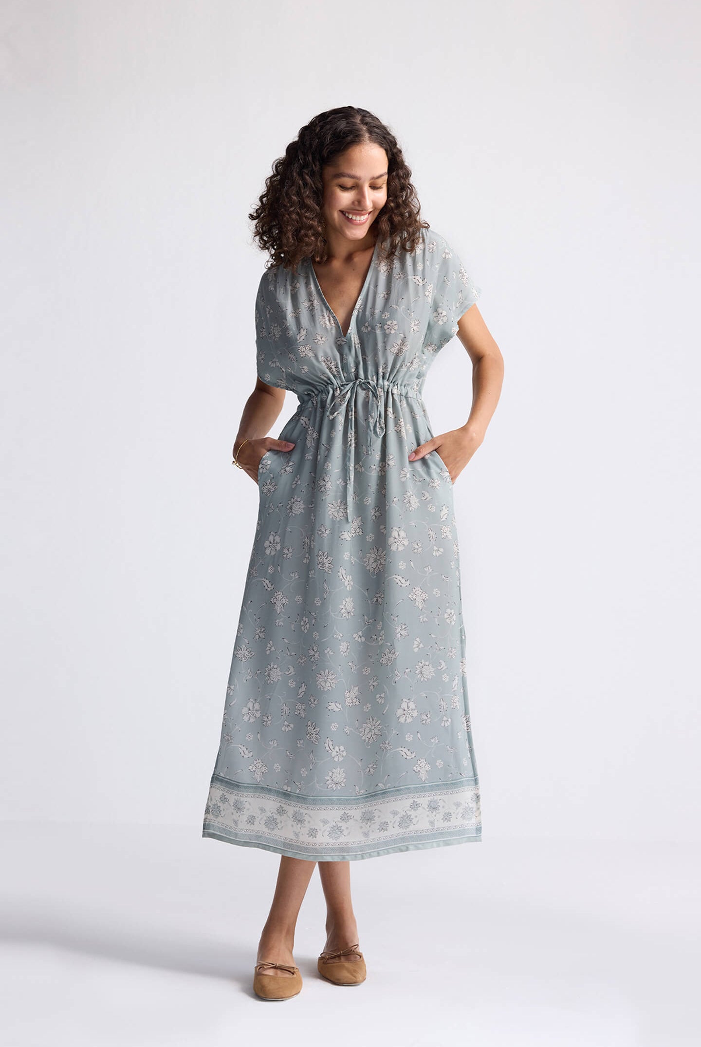 Gathered Maxi Dress in Sage Green Long Shot