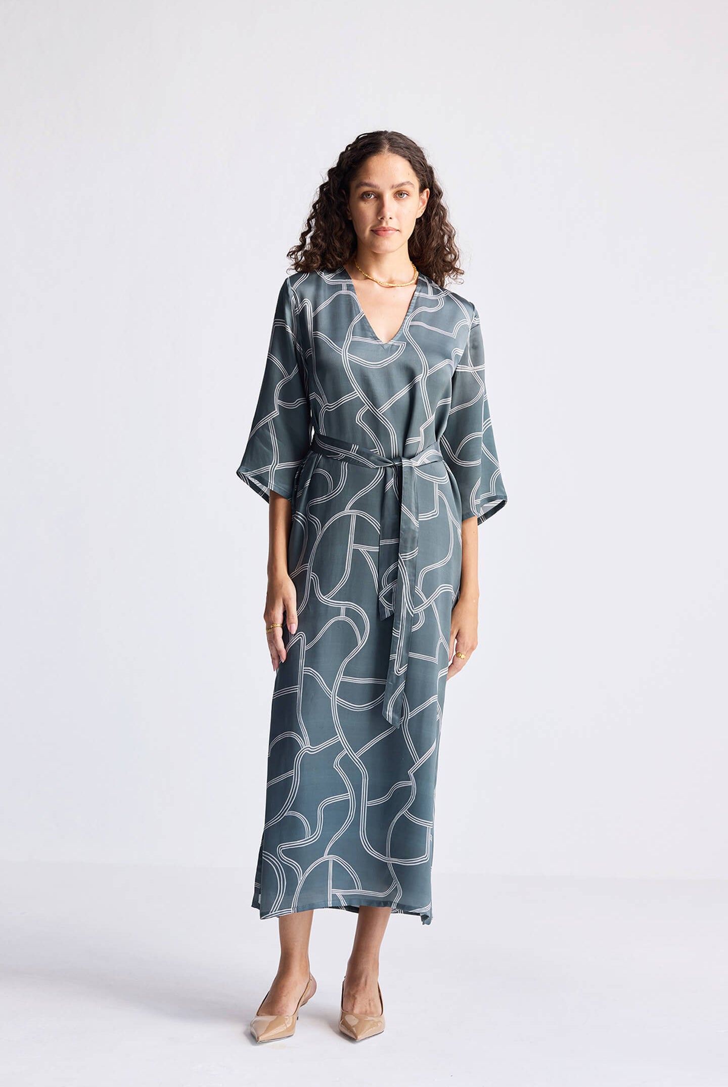 Maxi Dress with Side Slits in Abstract Stripes Long Shot