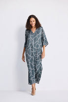 Maxi Dress with Side Slits in Abstract Stripes Long Shot