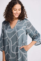 Maxi Dress with Side Slits in Abstract Stripes Medium Shot